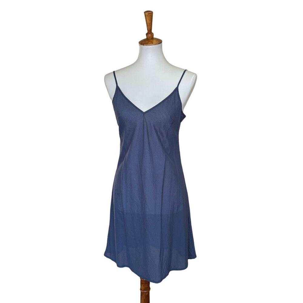 Vintage Blue Lightweight Cotton Slip Dress Minimalist V-Neck Adjustable Straps